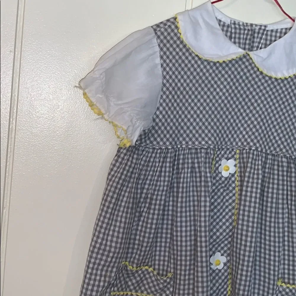Vtg homemade white/gray/yellow little girl dress‎